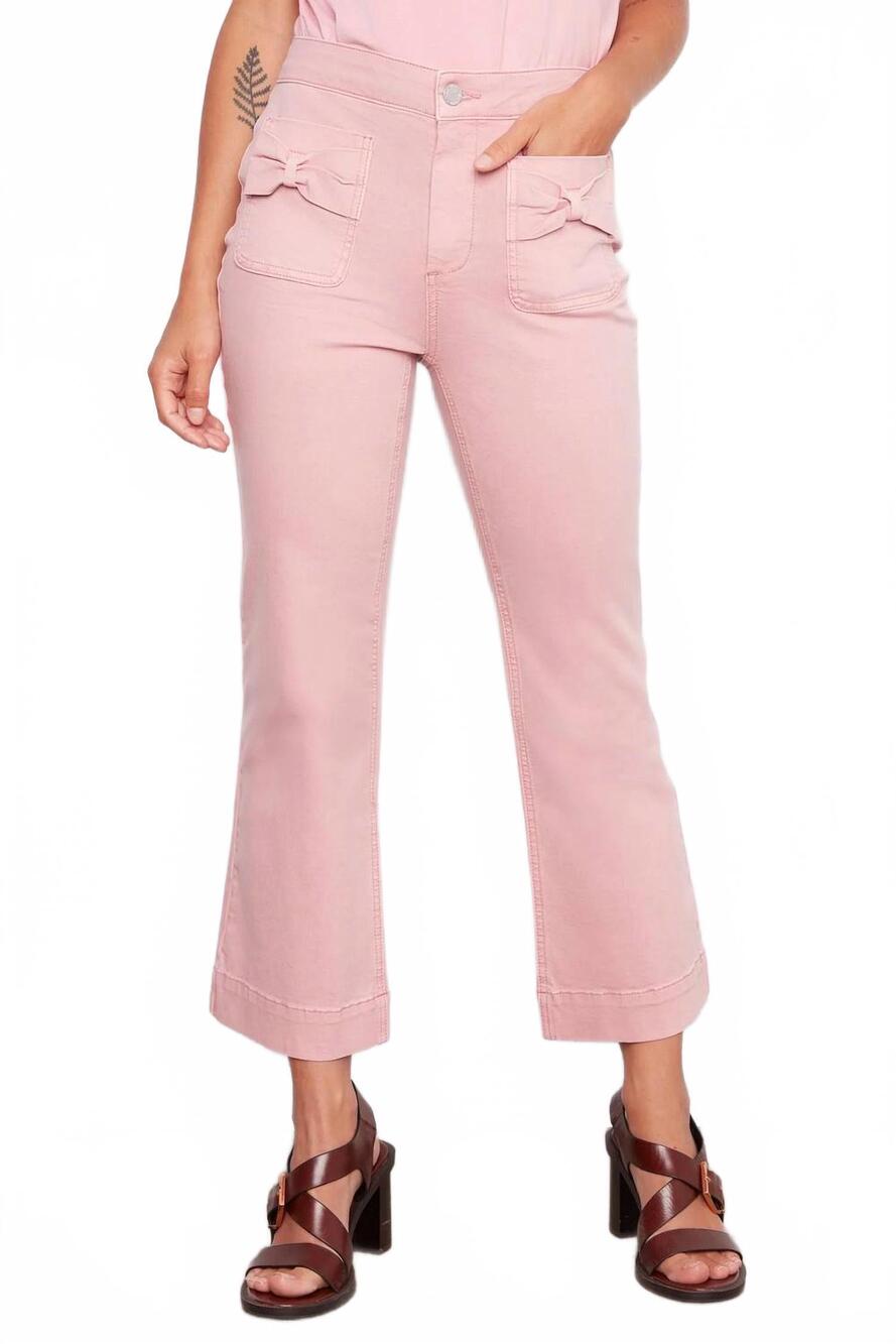 NEW CHARLIE B women's bow patch pockets pants in peony